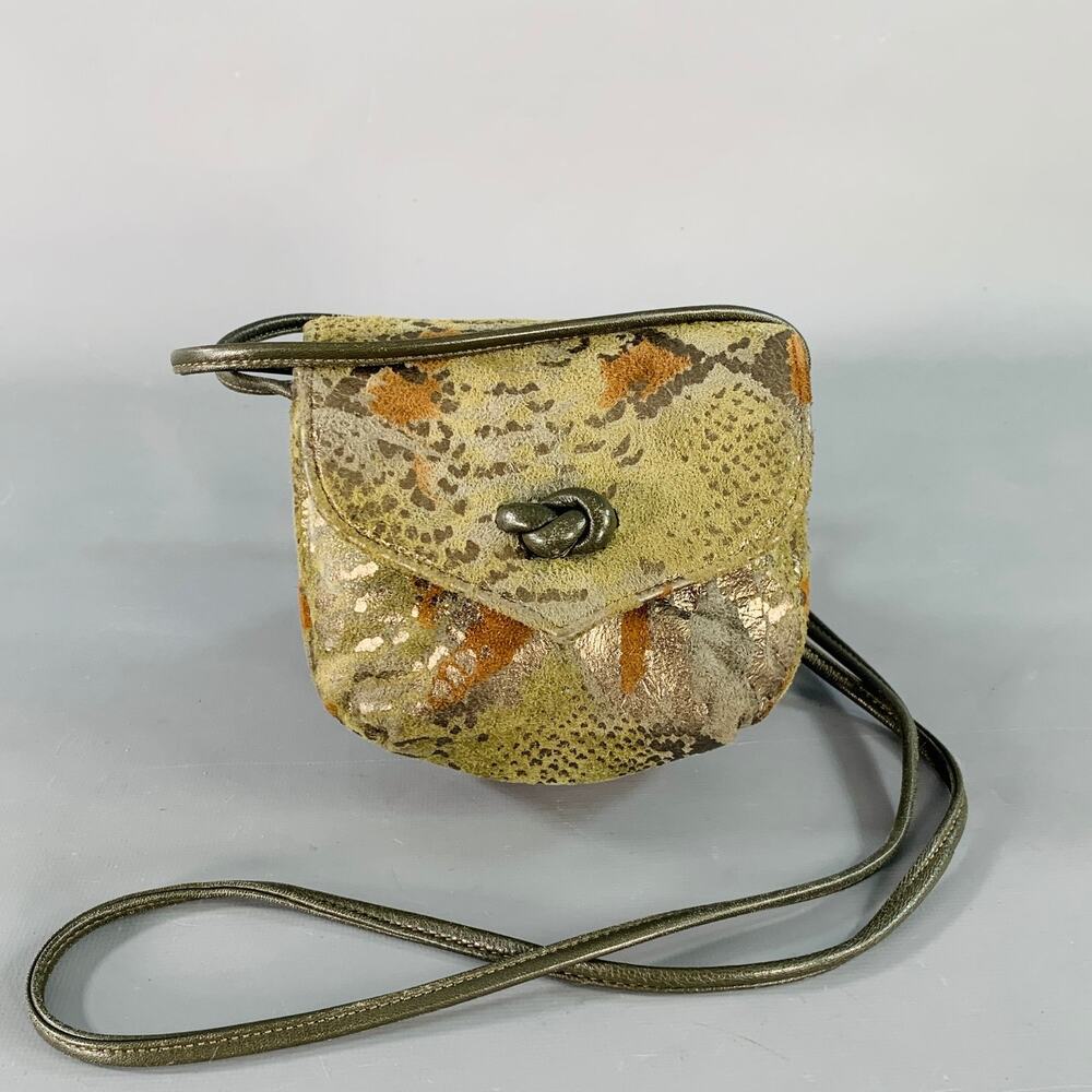 BRACCIALINI Grey Olive Brown Abstract Suede Micro Crossbody Handbag